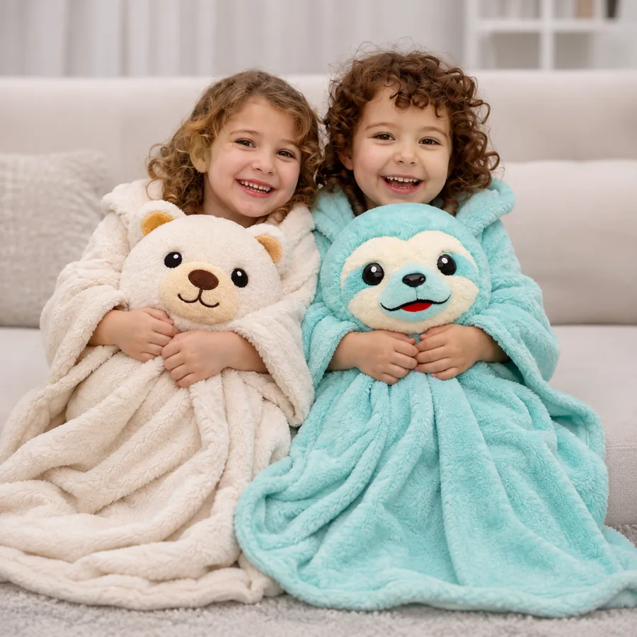 Two young sisters wrapped in Cudillow blankets